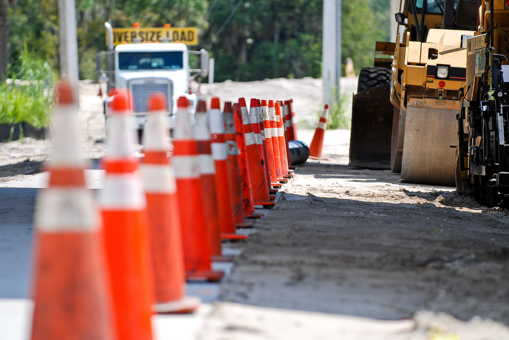Photo of traffic cones; a construction site