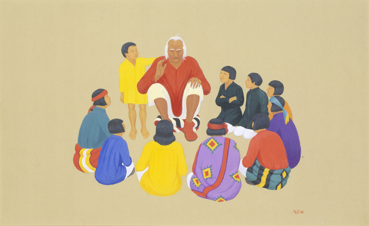 Painting of an elder, surrounded by children